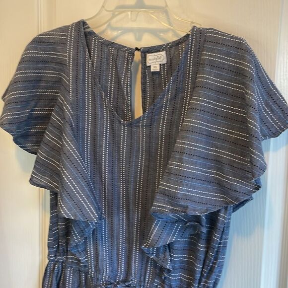 MUDPIE ISLA RUFFLE SLEEVE BLUE STRIPE ROMPER - XS - Picture 5 of 9